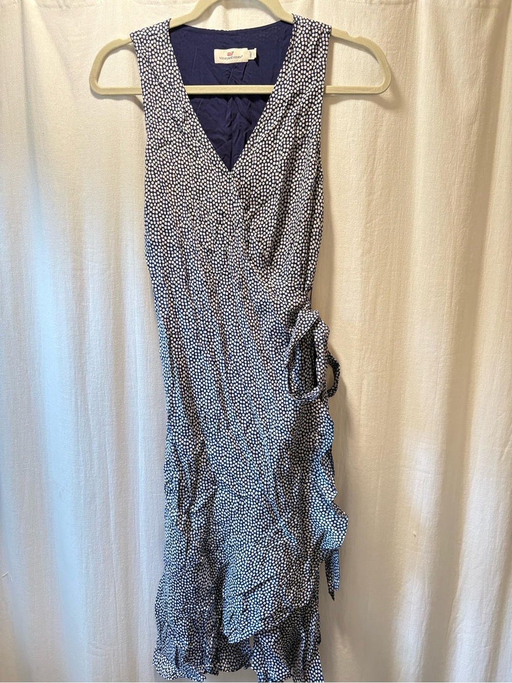 Vineyard Vines Navy Micro Dot Wrap Midi Dress